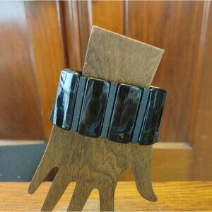 Vtg 1960s-70s Fashion Bracelet Black Stretchy (050)